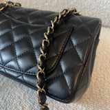 CHANEL Handbag 21K Black Lambskin Quilted Mini Rectangular Single Flap Light Gold Hardware - Redeluxe