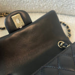 CHANEL Handbag 21K Black Lambskin Quilted Mini Rectangular Single Flap Light Gold Hardware - Redeluxe