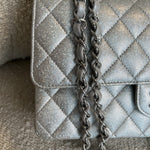 CHANEL Handbag 21K Silver Metallic Caviar Quilted Medium Classic Flap SHW - Redeluxe