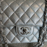 CHANEL Handbag 21K Silver Metallic Caviar Quilted Medium Classic Flap SHW - Redeluxe