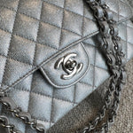 CHANEL Handbag 21K Silver Metallic Caviar Quilted Medium Classic Flap SHW - Redeluxe