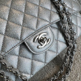 CHANEL Handbag 21K Silver Metallic Caviar Quilted Medium Classic Flap SHW - Redeluxe