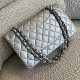 CHANEL Handbag 21K Silver Metallic Caviar Quilted Medium Classic Flap SHW - Redeluxe