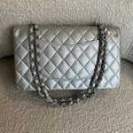 CHANEL Handbag 21K Silver Metallic Caviar Quilted Medium Classic Flap SHW - Redeluxe