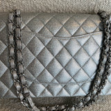 CHANEL Handbag 21K Silver Metallic Caviar Quilted Medium Classic Flap SHW - Redeluxe