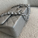 CHANEL Handbag 21K Silver Metallic Caviar Quilted Medium Classic Flap SHW - Redeluxe