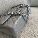 CHANEL Handbag 21K Silver Metallic Caviar Quilted Medium Classic Flap SHW - Redeluxe