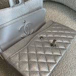 CHANEL Handbag 21K Silver Metallic Caviar Quilted Medium Classic Flap SHW - Redeluxe