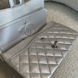 CHANEL Handbag 21K Silver Metallic Caviar Quilted Medium Classic Flap SHW - Redeluxe