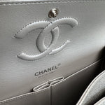 CHANEL Handbag 21K Silver Metallic Caviar Quilted Medium Classic Flap SHW - Redeluxe