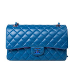 CHANEL Handbag 21P Blue Lambskin Quilted Classic Flap Medium Rainbow Hardware - Redeluxe