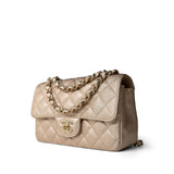 CHANEL Handbag 21P Gold Grained Lambskin Mini Rectangular Flap Light Gold Hardware - Redeluxe