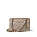 CHANEL Handbag 21P Gold Grained Lambskin Mini Rectangular Flap Light Gold Hardware - Redeluxe