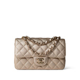 CHANEL Handbag 21P Gold Grained Lambskin Mini Rectangular Flap Light Gold Hardware - Redeluxe