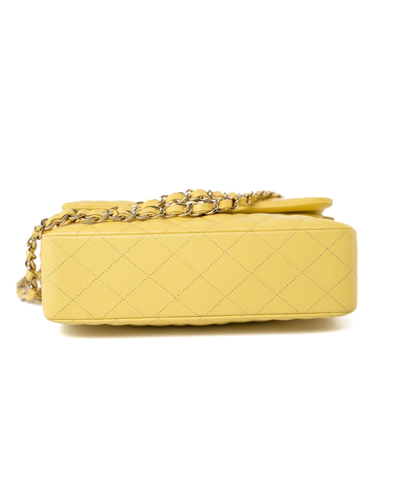 CHANEL Handbag 21P Yellow Caviar Quilted Classic Flap Small Light Gold Hardware - Redeluxe