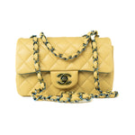 CHANEL Handbag 21P Yellow Lambskin Quilted Mini Rectangular Single Flap Blue Interior / Rainbow Hardware - Redeluxe