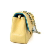 CHANEL Handbag 21P Yellow Lambskin Quilted Mini Rectangular Single Flap Blue Interior / Rainbow Hardware - Redeluxe