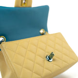 CHANEL Handbag 21P Yellow Lambskin Quilted Mini Rectangular Single Flap Blue Interior / Rainbow Hardware - Redeluxe