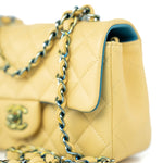 CHANEL Handbag 21P Yellow Lambskin Quilted Mini Rectangular Single Flap Blue Interior / Rainbow Hardware - Redeluxe