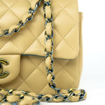 CHANEL Handbag 21P Yellow Lambskin Quilted Mini Rectangular Single Flap Blue Interior / Rainbow Hardware - Redeluxe