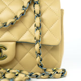 CHANEL Handbag 21P Yellow Lambskin Quilted Mini Rectangular Single Flap Blue Interior / Rainbow Hardware - Redeluxe