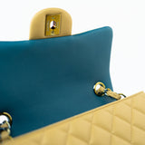 CHANEL Handbag 21P Yellow Lambskin Quilted Mini Rectangular Single Flap Blue Interior / Rainbow Hardware - Redeluxe