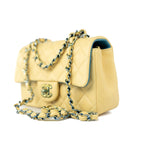 CHANEL Handbag 21P Yellow Lambskin Quilted Mini Rectangular Single Flap Blue Interior / Rainbow Hardware - Redeluxe