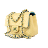 CHANEL Handbag 21P Yellow Lambskin Quilted Mini Rectangular Single Flap Blue Interior / Rainbow Hardware - Redeluxe