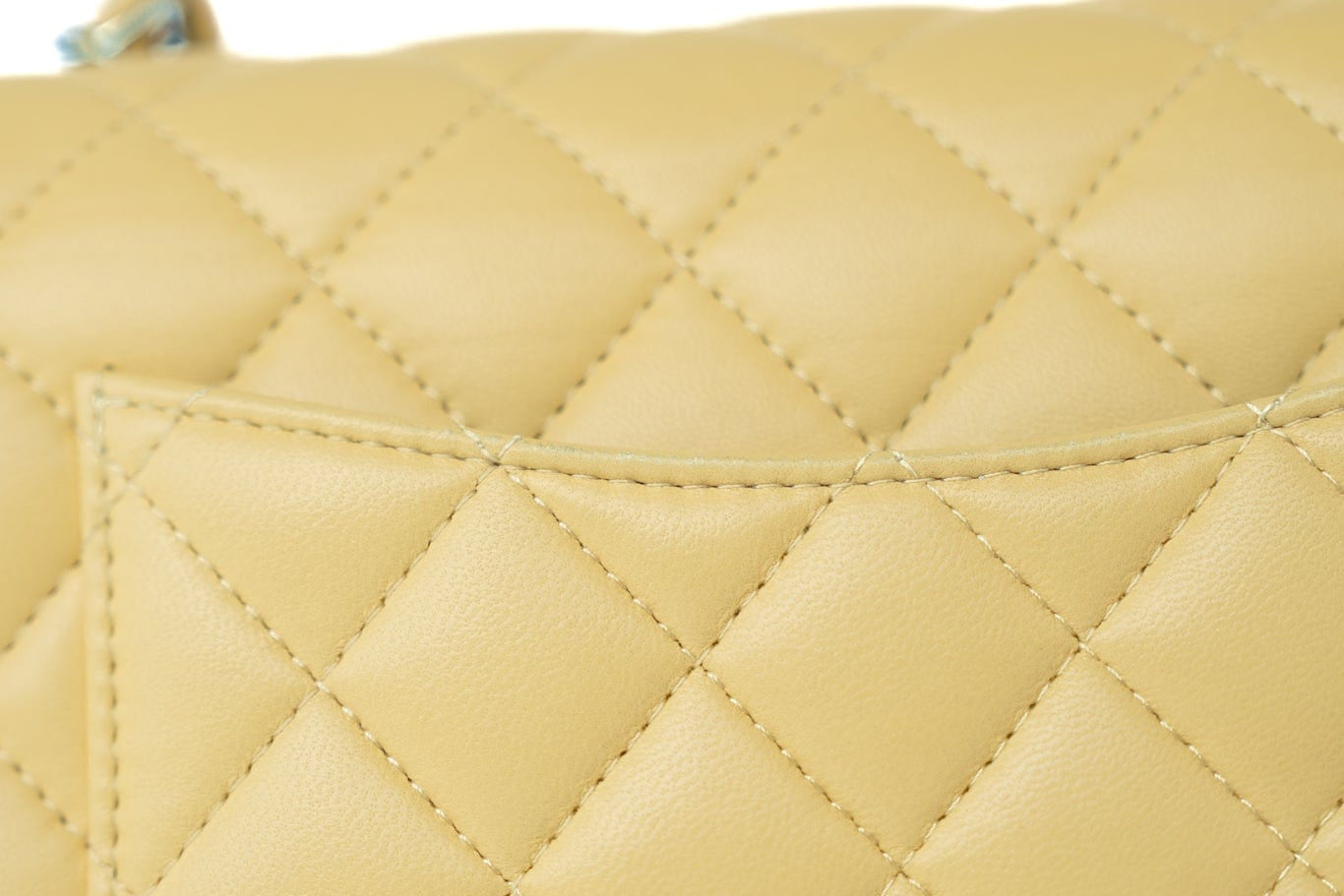 CHANEL Handbag 21P Yellow Lambskin Quilted Mini Rectangular Single Flap Blue Interior / Rainbow Hardware - Redeluxe