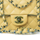 CHANEL Handbag 21P Yellow Lambskin Quilted Mini Rectangular Single Flap Blue Interior / Rainbow Hardware - Redeluxe