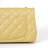 CHANEL Handbag 21P Yellow Lambskin Quilted Mini Rectangular Single Flap Blue Interior / Rainbow Hardware - Redeluxe