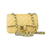 CHANEL Handbag 21P Yellow Lambskin Quilted Mini Rectangular Single Flap Blue Interior / Rainbow Hardware - Redeluxe