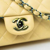 CHANEL Handbag 21P Yellow Lambskin Quilted Mini Rectangular Single Flap Blue Interior / Rainbow Hardware - Redeluxe