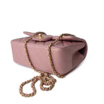 CHANEL Handbag 21S Iridescent Pink/ Rose Lambskin Quilted Mini Top Handle Antique Gold Hardware - Redeluxe