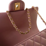 CHANEL Handbag 21S Iridescent Pink/ Rose Lambskin Quilted Mini Top Handle Antique Gold Hardware - Redeluxe