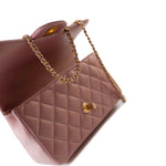 CHANEL Handbag 21S Iridescent Pink/ Rose Lambskin Quilted Mini Top Handle Antique Gold Hardware - Redeluxe