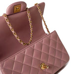 CHANEL Handbag 21S Iridescent Pink/ Rose Lambskin Quilted Mini Top Handle Antique Gold Hardware - Redeluxe