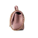 CHANEL Handbag 21S Iridescent Pink/ Rose Lambskin Quilted Mini Top Handle Antique Gold Hardware - Redeluxe