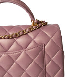 CHANEL Handbag 21S Iridescent Pink/ Rose Lambskin Quilted Mini Top Handle Antique Gold Hardware - Redeluxe