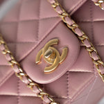 CHANEL Handbag 21S Iridescent Pink/ Rose Lambskin Quilted Mini Top Handle Antique Gold Hardware - Redeluxe