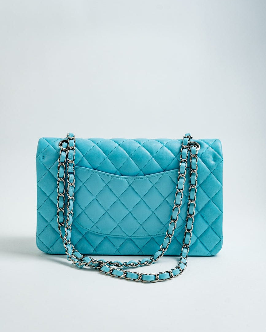 CHANEL Handbag 21S Neon Blue Lambskin Quilted Classic Flap Medium SHW - Redeluxe