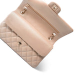 CHANEL Handbag 21S Pearly Beige Calfskin Quilted Classic Double Flap Light Gold Hardware - Redeluxe