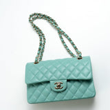 CHANEL Handbag 21S Tiffany Blue Caviar Quilted Classic Flap Small SHW - Redeluxe