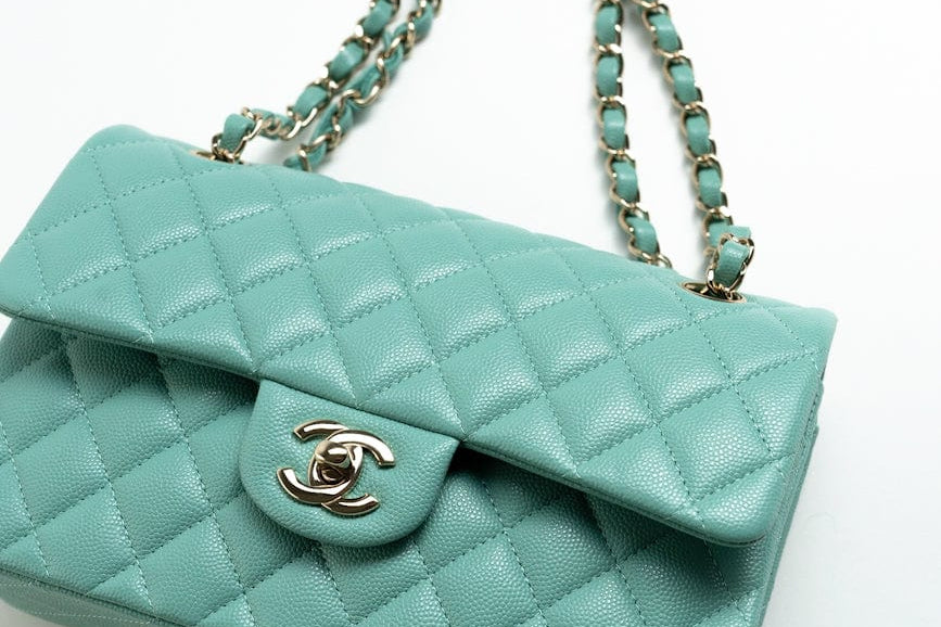 CHANEL Handbag 21S Tiffany Blue Caviar Quilted Classic Flap Small SHW - Redeluxe