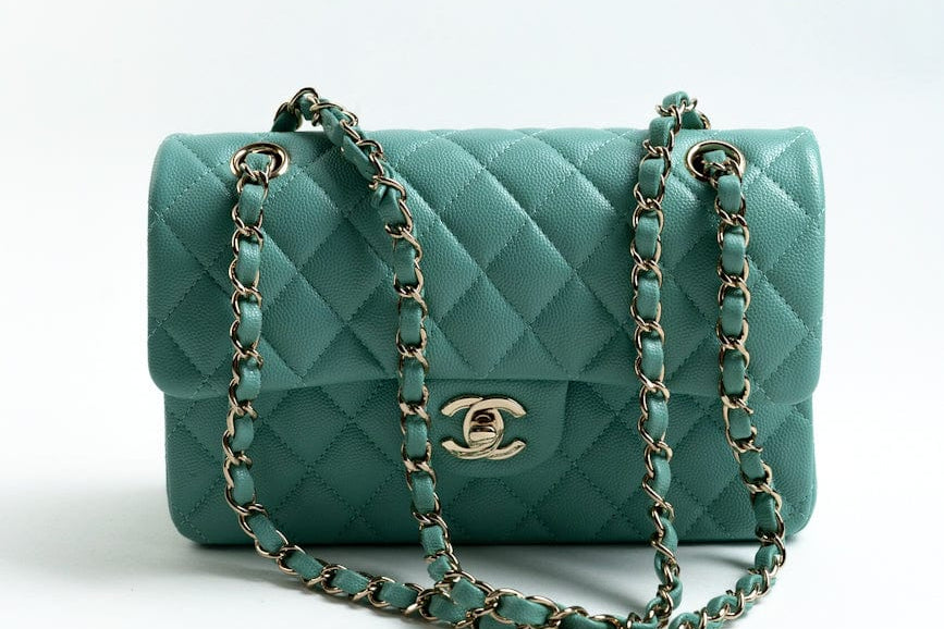 CHANEL Handbag 21S Tiffany Blue Caviar Quilted Classic Flap Small SHW - Redeluxe