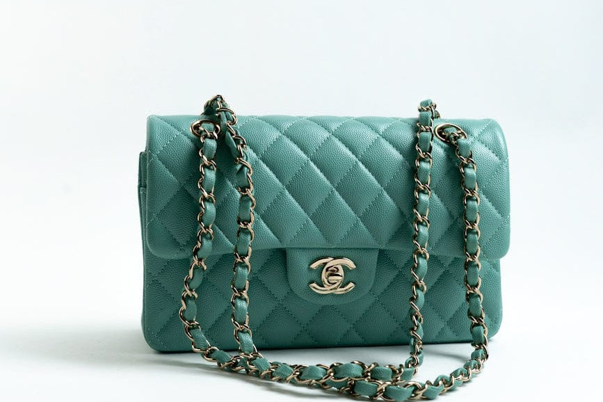 CHANEL Handbag 21S Tiffany Blue Caviar Quilted Classic Flap Small SHW - Redeluxe