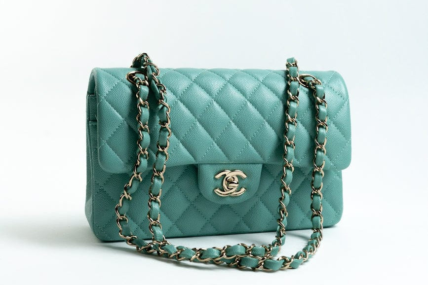 CHANEL Handbag 21S Tiffany Blue Caviar Quilted Classic Flap Small SHW - Redeluxe