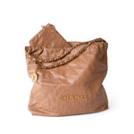 CHANEL Handbag 22 / Caramel Caramel Calfskin Quilted 22 Hobo Bag Medium Antique Gold Hardware - Redeluxe