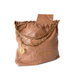 CHANEL Handbag 22 / Caramel Caramel Calfskin Quilted 22 Hobo Bag Medium Antique Gold Hardware - Redeluxe