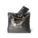 CHANEL Handbag 22 / Grey 22A Metallic Dark Grey Medium 22 Calfskin Quilted Hobo Bag Antique Gold Hardware - Redeluxe